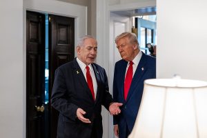 President Donald Trump and senior staff greet Israeli Prime Minister Benjamin Netanyahu, Monday, April 7, 2025, in the West Wing Lobby of the White House. (Photo by The White House - https://www.flickr.com/photos/202101414@N05/54437645828/, Public Domain, https://commons.wikimedia.org/w/index.php?curid=163303634)
