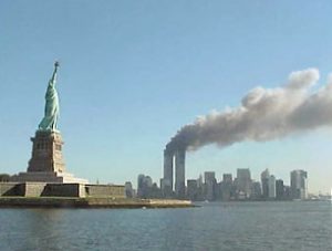 September 11 attacks in New York City: View of the World Trade Center and the Statue of Liberty. (Image: US National Park Service)