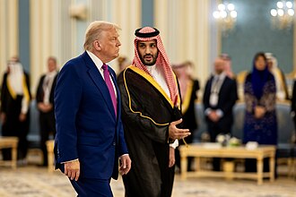 President Donald Trump participates in a coffee ceremony with Saudi Crown Prince Mohammed Bin Salman Al Saud at the Royal Court Palace in Riyadh, Saudi Arabia, Tuesday, May 13, 2025. Photo by The White House - https://www.flickr.com/photos/202101414@N05/54521889084/, Public Domain, https://commons.wikimedia.org/w/index.php?curid=165333220
