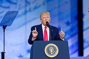 U.S. President Donald Trump speaks during a global leadership summit on the end of the war in Gaza between Israel and Hamas at the Tonino Lamborghini International Convention Center in Sharm el-Sheikh, Egypt, Monday, October 13, 2025. Photo by Daniel Torok - https://www.flickr.com/photos/202101414@N05/54855575883/, Public Domain, https://commons.wikimedia.org/w/index.php?curid=176713659