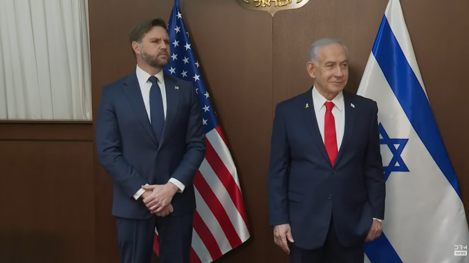 VP J.D Vance meets with PM Netanyahu after visiting the CMCC control center. Screengrab via Youtube 