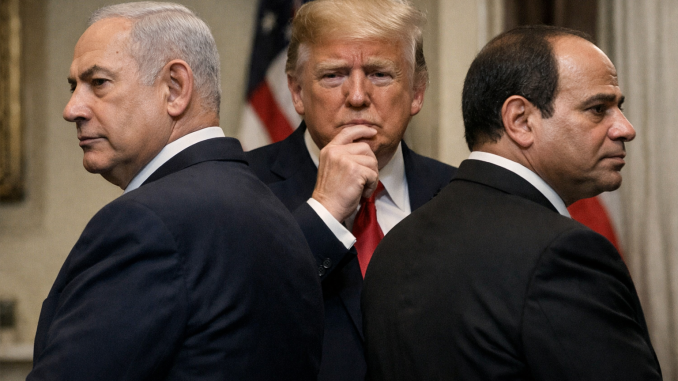 Trump Sisi and Netanyahu. Image created via AI