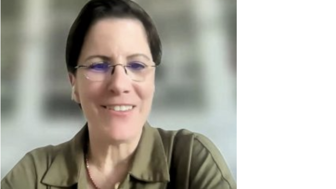 Reem Alsalem, the UN Special Rapporteur on violence against women and girls.  Photo by IIEA - Global Trends in Ending Violence against Women and Girls at 4:21, cropped, brightened, CC BY 3.0, https://commons.wikimedia.org/w/index.php?curid=170160784