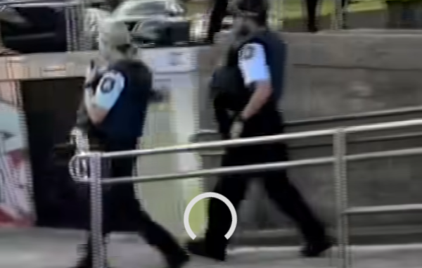 Police approaching Bondi Beach Massacre.  Screengrab via Youtube
