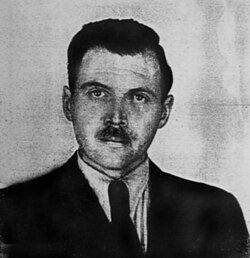 Josef Mengele (1911-1979), German SS officer. Photo taken by a police photographer in 1956 in Buenos Aires for Mengele's Argentine identification document.  Photo by anonymous photographer, not identified anywhere - Gerald Astor: "The last Nazi - The Life and Times of Dr. Josef Mengele", p. 206. D.I. Fine, 1985, Public Domain, Wikipedia https://commons.wikimedia.org/w/index.php?curid=16473410