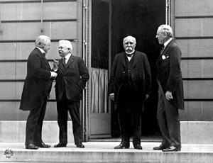 Paris Peace Conference, 1919. The heads of the “Big Four“ nations at the Paris Peace Conference, 27 May 1919. From left to right: David Lloyd George, Vittorio Orlando, Georges Clemenceau, and Woodrow Wilsonhttps://upload.wikimedia.org/wikipedia/commons/thumb/5/5a/Big_four.jpg/330px-Big_four.jpg
