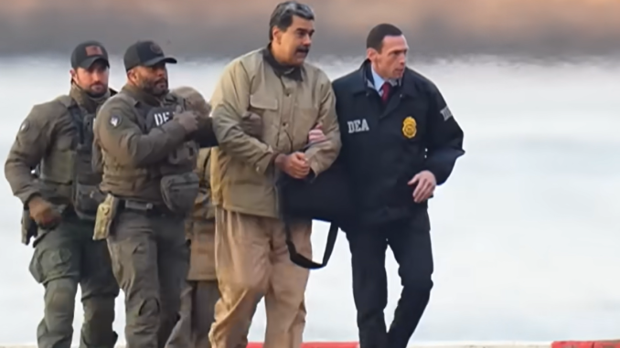 Maduro in US custody.  Screengrab vis Youtube.  [Cropped] https://www.youtube.com/watch?v=TLtTXYdeRc4 