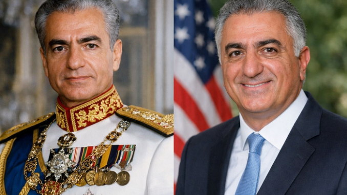 The former Shah of Iran and his son, Prince Pahlavi. Image created via AI