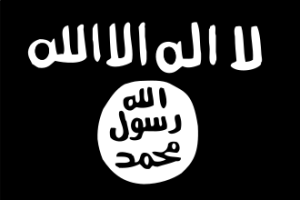 Flag of the Islamic State (IS), also known as "Islamic State of Iraq and Syria" (ISIS) or "Islamic State of Iraq and the Levant" (ISIL). Photo by Yo - Own work, Public Domain, https://commons.wikimedia.org/w/index.php?curid=23902653