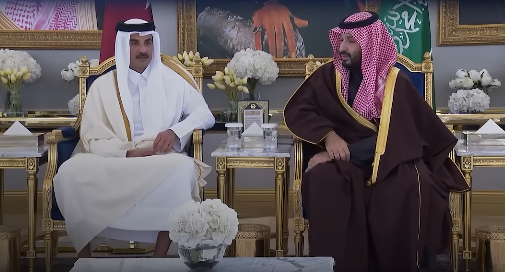 Saudi Crown Prince MBS Welcomes Qatar Emir in Riyadh. Screengrab via Youtube.
