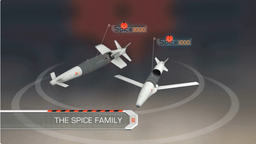 SPICE 1000 and 2000 precision-guided bombs.  Screengrab vua Youtube