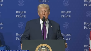 Trump speaks at the Board of Peace. Screengrab via Youtube