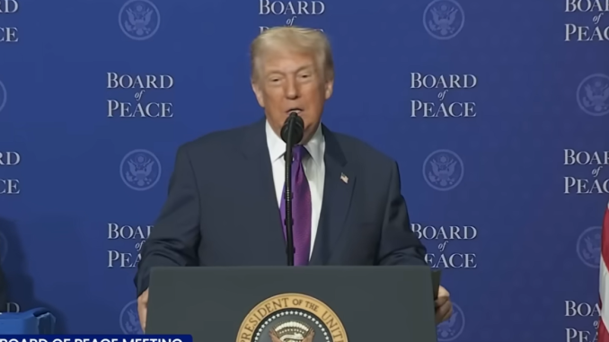 Trump speaks at the Board of Peace. Screengrab via Youtube