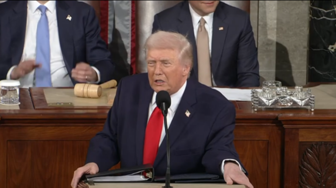 Trump speaks while giving the 2026 State of the Nation.  Screengrab via Youtube 
