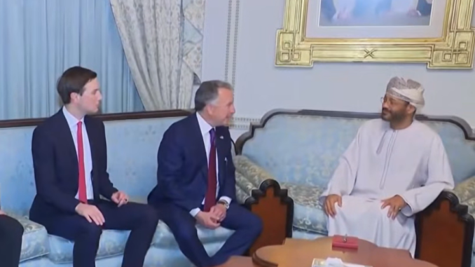Special Envoy Steve Witkoff and Jared Kushner met with Iran's Foreign Minister in Oman on Feb. 6, 2026. Screengrab via Youtube