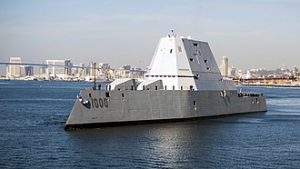 The guided-missile destroyer USS Zumwalt (DDG 1000) arrives at its new homeport in San Diego. Zumwalt, the Navy's most technologically advanced surface ship, will now begin installation of combat systems, testing and evaluation and operation integration with the fleet.  Photo by Official U.S. Navy Page from United States of AmericaPetty Officer 3rd Class Emiline/U.S. Navy - USS Zumwalt (DDG 1000) arrives at its new homeport in San Diego., Public Domain, https://commons.wikimedia.org/w/index.php?curid=54028151