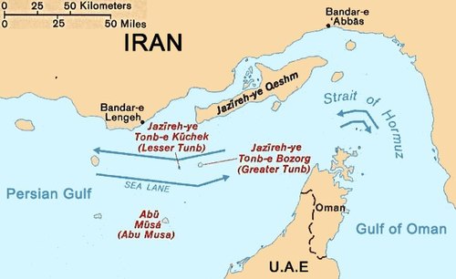 Map of Strait of Hormuz. Image by Pascal - This image is a derivative work of [1] from [2], which was created by the w:Central Intelligence Agency in 1980 and hence is PD-US-Gov, Public Domain, https://commons.wikimedia.org/w/index.php?curid=79202
