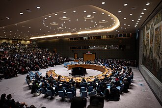 
1 ? 1
More details

First Lady Melania Trump presides over a meeting of the United Nations Security Council at United Nations Headquarters in New York City, Monday, March 2, 2026.  Photo by The White House - https://www.flickr.com/photos/202101414@N05/55128178997/, Public Domain, https://commons.wikimedia.org/w/index.php?curid=185503084