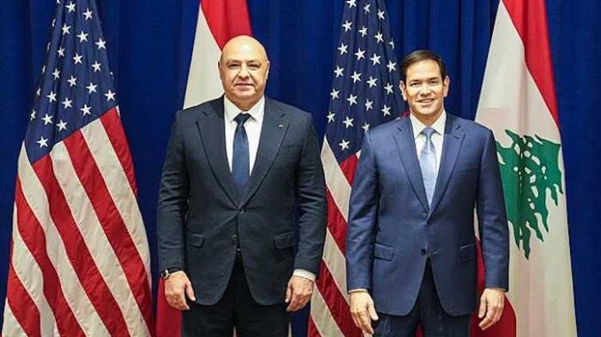 Secretary Marco Rubio meets with Lebanese President Joseph Aoun in New York City, New York, September 22, 2025. By U.S. Department of State - https://www.flickr.com/photos/9364837@N06/54806092658/, Public Domain, https://commons.wikimedia.org/w/index.php?curid=175450980
