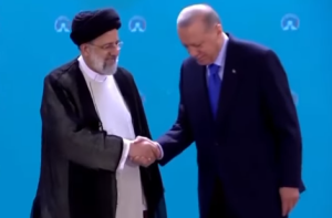 Turkey's Pres. Erdogan meets Iranian Supreme Leader Ayatollah Khamenei. Screengrab via Youtube.