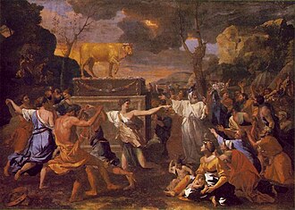 
The Adoration of the Golden Calf, 1634. By Nicolas Poussin. Oil painting on canvas. National Gallery, London, UK. By Nicolas Poussin - Nicolas Poussin, Public Domain, https://commons.wikimedia.org/w/index.php?curid=100823