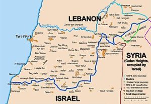 Map showing the Israeli-Lebanese border and the Litani River. Photo by 99of9 / * The map is made by Thomas Blomberg using the UNIFIL map, deployment as of July 2006 as source. - Self-published work by 99of9, CC BY-SA 2.5, https://commons.wikimedia.org/w/index.php?curid=12054066