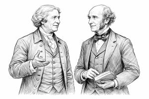 Edmund Burke and John Stuart Mill. Image created by AI