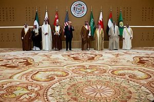 President Donald Trump with leaders of the Gulf Cooperation Council, May 14, 2025,  in Riyadh, Saudi Arabia. Photo by The White House - https://www.flickr.com/photos/202101414@N05/54522069560/, Public Domain, https://commons.wikimedia.org/w/index.php?curid=165333481