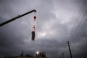 Esmail Jafarzadeh (42) was publicly executed after being found guilty of the rape and murder of 7 year old girl Atena Aslani. The case caused outrage in Iran and the perpetrator was publicly executed, by hanging, at dawn in a public square in Parsabad.  Photo by Tasnim News Agency, CC BY 4.0, https://commons.wikimedia.org/w/index.php?curid=62817543