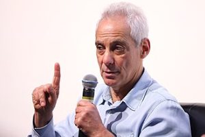 Former Chicago Mayor and U.S. Ambassador to Japan Rahm Emanuel speaking with attendees at a 2026 Dialogues for Democracy event at Marston Exploration Theater at Arizona State University in Tempe, Arizona. Photo by Gage Skidmore from Surprise, AZ, United States of America - Rahm Emanuel, CC BY-SA 4.0, https://commons.wikimedia.org/w/index.php?curid=189031481