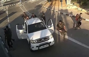 Hamas Infiltrating Kibbutz in Yakhini.  Screengrab via Youtube.