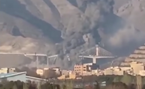 Bridge linking Tehran to Karaj is struck on April 2, 2026.  Screengrab via Youtube.
