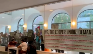 Jewish students forced to seek shelter from a Pro-Hamas mob weeks following the October 7 Massacre.  Screengrab via Youtube