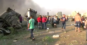 Aftermath scene following the 2020 explosion in Beirut. Screengrab via Youtube 
