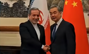 Chinese Foreign Minister Wang Yi met with his Iranian counterpart, Seyyed Abbas Araghchi, in Beijing.  Screengrab via Youtube