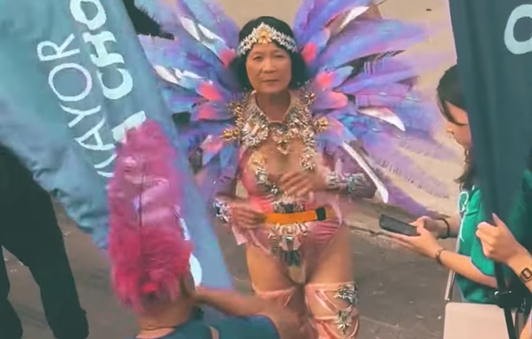 Toronto Mayor Olivia Chow participating in the Toronto Caribbean Carnival Grand Parade. Screengrab via Youtube
