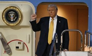 President Trump upon landing in China.  Screenshot via Youtube