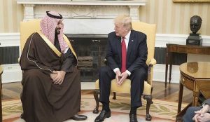 President Donald Trump speaks with Mohammed bin Salman, Deputy Crown Prince of Saudi Arabia, during their meeting Tuesday, March 14, 2017, in the Oval Office of the White House in Washington, D.C. (Official White House Photo by Shealah Craighead)