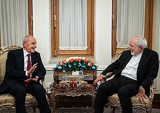 Iranian foreign minister, Mohammad Javad Zarif meeting with Lebanese speaker of the parliament Nabih Berri in his office in Tehran.  Photo by Tasnim News Agency, CC BY 4.0, https://commons.wikimedia.org/w/index.php?curid=61552283