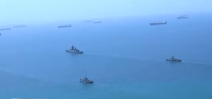 Vessels at the Strait of Hormuz.  Screengrab via Youtube