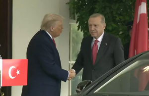Trump meets Erdogan at the White House.  Screengrab via BBC.