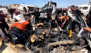 Debris from Israeli target attack in Gaza.  Screengrab via Youtube.