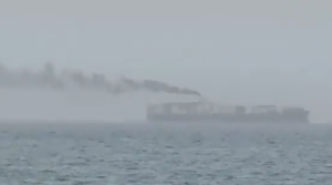 Smoke rising from a damaged tanker after being attacked this week.  Is this a casualty of failing or successful negotiations?  Screengrab via X