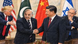 Trump,  Shehbaz Sharif, Xi, and Netanyahu.  Image created via AI.