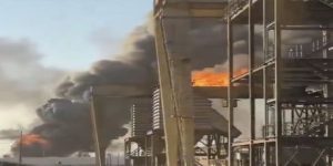 Reported Houthi strikes on Aramco facilities in Jizan, Saudi Arabia, Sept 8, 2026.  Screengrab via X. [Resized]