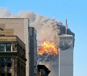 United Airlines Flight 175 crashes into the south tower of the World Trade Center complex in New York City during the September 11 attacks. By UA_Flight_175_hits_WTC_south_tower_9-11.jpeg: Flickr user TheMachineStops (Robert J. Fisch)derivative work: upstateNYer - UA_Flight_175_hits_WTC_south_tower_9-11.jpeg, CC BY-SA 2.0, https://commons.wikimedia.org/w/index.php?curid=11786300